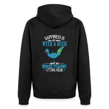 old Man with a Beer Peafowl sitting near - Unisex Premium Bio Zip Hoodie - Schwarz - Hinten - Nico (187cm)
