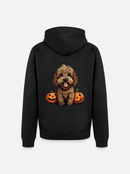 Labradoodle Dog Pumpkin Lazy Halloween - Unisex Premium Organic Zip Hoodie - black