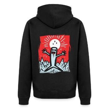 Japanische Rote Sonne glückliches Strichmännchen - Unisex Premium Bio Zip Hoodie - Schwarz - Hinten - Nico (187cm)