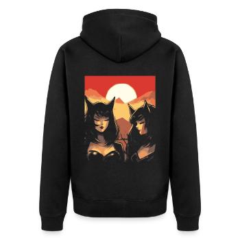 Japan, Red Sun, Cats, Ears, Girls - Unisex Premium Organic Zip Hoodie - black - Back - Nico (187cm)