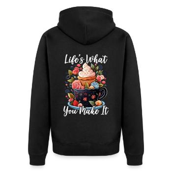 Bäcker Bäckerei Kuchen Brot Muffin Gebäck Lebensmittel Backen - Unisex Premium Bio Zip Hoodie - Schwarz - Hinten - Nico (187cm)