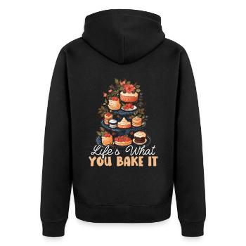 Bäcker Bäckerei Kuchen Brot Muffin Gebäck Lebensmittel Backen - Unisex Premium Bio Zip Hoodie - Schwarz - Hinten - Nico (187cm)