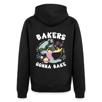 Bäcker Bäckerei Kuchen Brot Muffin Gebäck Lebensmittel Backen - Unisex Premium Bio Zip Hoodie - Schwarz - Hinten - Nico (187cm)