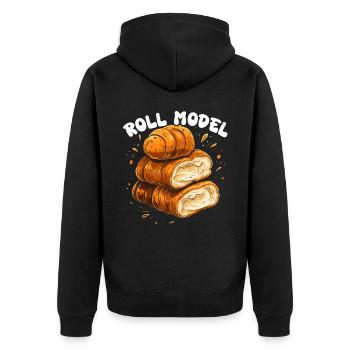 Bäcker Bäckerei Kuchen Brot Muffin Gebäck Lebensmittel Backen - Unisex Premium Bio Zip Hoodie - Schwarz - Hinten - Nico (187cm)
