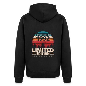 31st Birthday September Vintage 1992 Vintage - Unisex Premium Organic Zip Hoodie - black - Back - Nico (187cm)