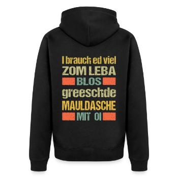 Maultaschen brauche ich zum leben - Unisex Premium Bio Zip Hoodie - Schwarz - Hinten - Nico (187cm)