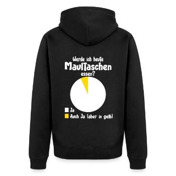 Werde ich heute Maultaschen essen? - Unisex Premium Bio Zip Hoodie - Schwarz - Hinten - Nico (187cm)