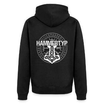Wikinger Hammer Zimmermann Steinmetz - Unisex Premium Bio Zip Hoodie - Schwarz - Hinten - Nico (187cm)