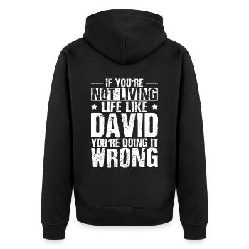 Funny David Humor - Unisex Premium Organic Zip Hoodie - black - Back - Nico (187cm)