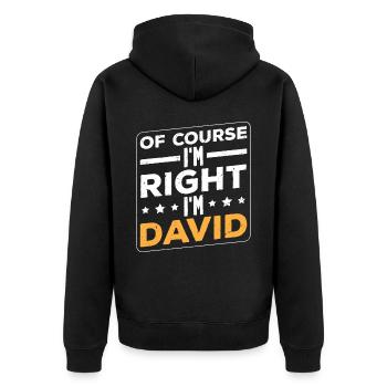 Im David - Unisex Premium Organic Zip Hoodie - black - Back - Nico (187cm)
