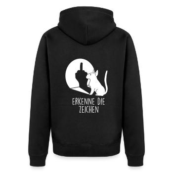 Erkenne die Zeichen Hund Mittelfinger - Unisex Premium Bio Zip Hoodie - Schwarz - Hinten - Nico (187cm)