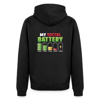 Meine Sozialbatterie - Asozialer Introvertierter - Unisex Premium Bio Zip Hoodie - Schwarz - Hinten - Nico (187cm)