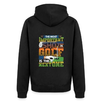 The most important shot in golf is the next - Unisex Premium Organic Zip Hoodie - black - Back - Nico (187cm)