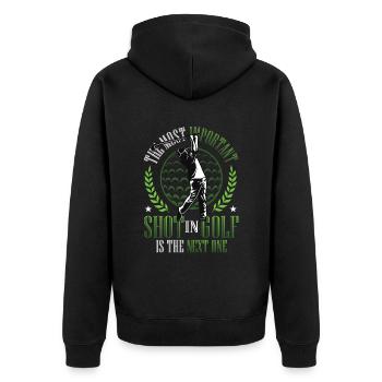 The most important shot in golf is the next - Unisex Premium Organic Zip Hoodie - black - Back - Nico (187cm)