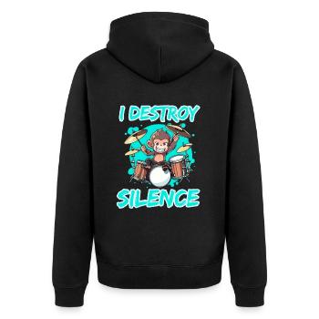 I Destroy Silence Affe Schlagzeug Trommeln - Unisex Premium Bio Zip Hoodie - Schwarz - Hinten - Nico (187cm)