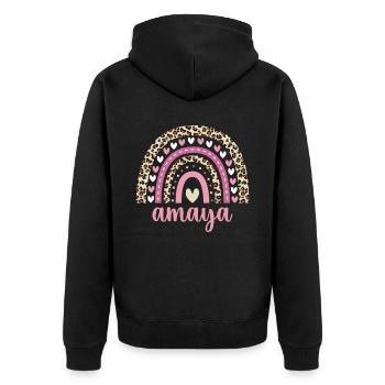 Amaya Regenbogen Name Geburtstag Amaya - Unisex Premium Bio Zip Hoodie - Schwarz - Hinten - Nico (187cm)