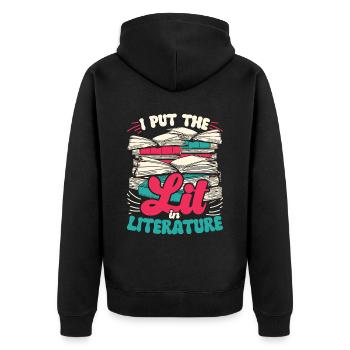 Lehrer Lehrerin I Put The Lit In Literature - Unisex Premium Bio Zip Hoodie - Schwarz - Hinten - Nico (187cm)