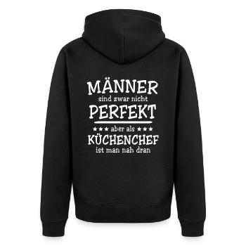 Küchenchef Männer - Unisex Premium Bio Zip Hoodie - Schwarz - Hinten - Nico (187cm)