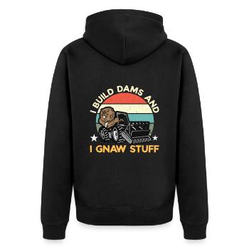 Beaver Dam I Build Dams & I Gnaw Retro Animals - Unisex Premium Organic Zip Hoodie - black - Back - Nico (187cm)