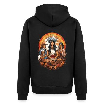 Pèlerins et Indiens Action de grâce culturelle - Veste à capuche bio Premium Unisexe - noir - Dos - Nico (187cm)