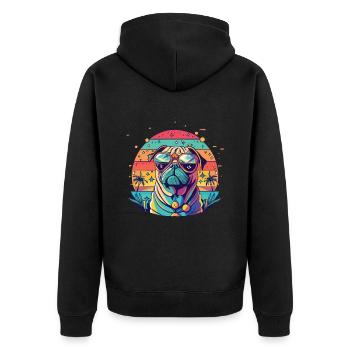 Mops Mops Hund Mops Geschenke Mops Sonnenbrille - Unisex Premium Bio Zip Hoodie - Schwarz - Hinten - Nico (187cm)