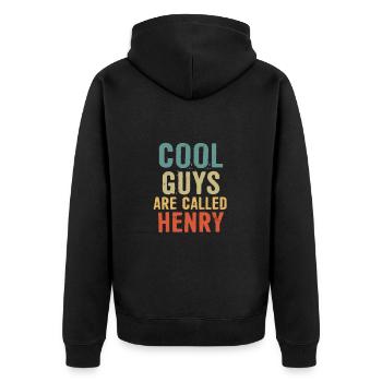 Cool guys are called henry - Unisex Premium Bio Zip Hoodie - Schwarz - Hinten - Nico (187cm)