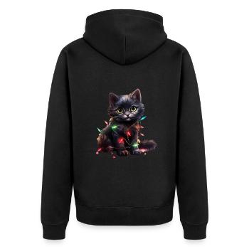 Christmas Lights Katze Weihnachten - Unisex Premium Bio Zip Hoodie - Schwarz - Hinten - Nico (187cm)