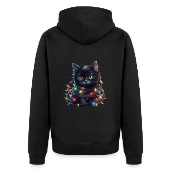 Christmas Lights Katze Weihnachten - Unisex Premium Bio Zip Hoodie - Schwarz - Hinten - Nico (187cm)