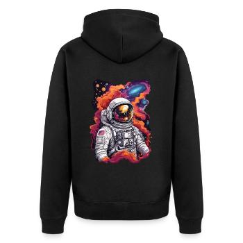 Kosmische Entdeckung Astronaut im Weltall - Unisex Premium Bio Zip Hoodie - Schwarz - Hinten - Nico (187cm)