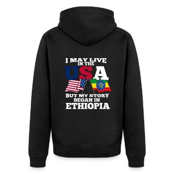 Ethiopie Etats-Unis - Veste à capuche bio Premium Unisexe - noir - Dos - Nico (187cm)