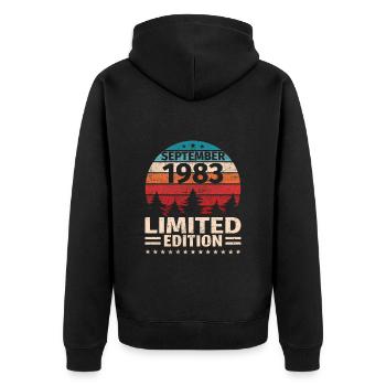 40th Birthday September Vintage 1983 Vintage - Unisex Premium Organic Zip Hoodie - black - Back - Nico (187cm)