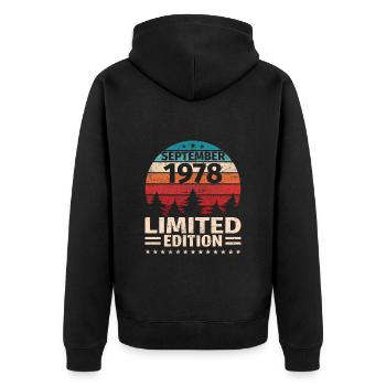 45th Birthday September Vintage 1978 Vintage - Unisex Premium Organic Zip Hoodie - black - Back - Nico (187cm)