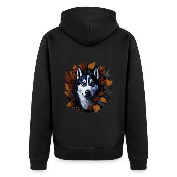 Siberian Husky Hund Im Herbst Herbst Blätter - Unisex Premium Bio Zip Hoodie - Schwarz - Hinten - Nico (187cm)