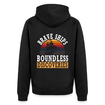 Brave Ships Boundless Discoveries Columbus - Unisex Premium Organic Zip Hoodie - black - Back - Nico (187cm)
