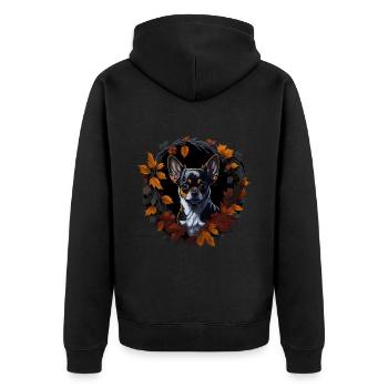 Chihuahua Hund Im Herbst Herbst Blätter - Unisex Premium Bio Zip Hoodie - Schwarz - Hinten - Nico (187cm)