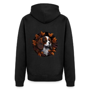 Cavalier King Charles Spaniel Hund Im Herbst - Unisex Premium Bio Zip Hoodie - Schwarz - Hinten - Nico (187cm)