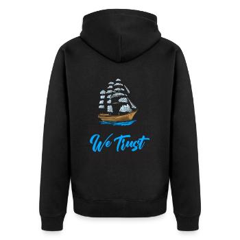Wir vertrauen auf Kolumbus und erforschen den Kolu - Unisex Premium Bio Zip Hoodie - Schwarz - Hinten - Nico (187cm)