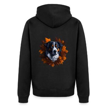 Australian Shepherd Dog Im Herbst Herbst Blätter - Unisex Premium Bio Zip Hoodie - Schwarz - Hinten - Nico (187cm)