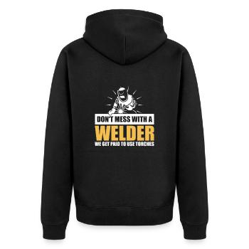 Welder Warning – Experts with Torches - Unisex Premium Organic Zip Hoodie - black - Back - Nico (187cm)