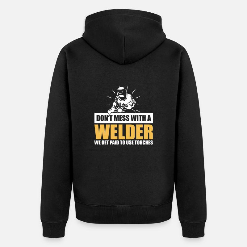 Schweißer Warnung – Experten mit Fackeln - Unisex Premium Bio Zip Hoodie - Schwarz