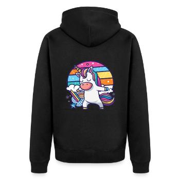 Einhorn Regenbogen Einhorn Rose Unicorns - Unisex Premium Bio Zip Hoodie - Schwarz - Hinten - Nico (187cm)
