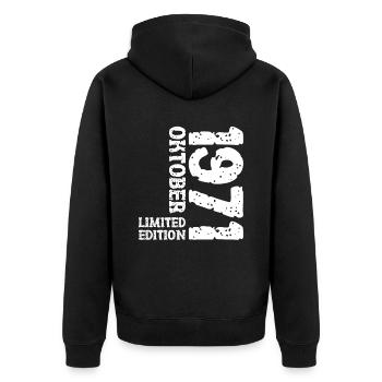 1971 Oktober Limited Edition 52. Geburtstag Deko - Unisex Premium Bio Zip Hoodie - Schwarz - Hinten - Nico (187cm)
