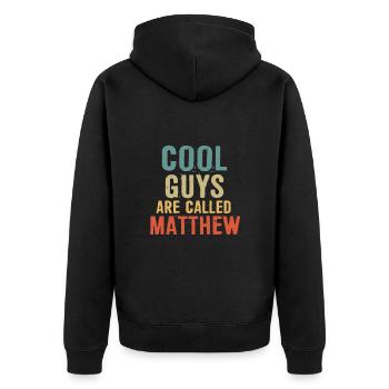 Cool guys are called Matthew - Unisex Premium Bio Zip Hoodie - Schwarz - Hinten - Nico (187cm)