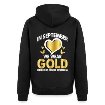 En septembre, nous portons Gold Childhood Cancer - Veste à capuche bio Premium Unisexe - noir - Dos - Nico (187cm)