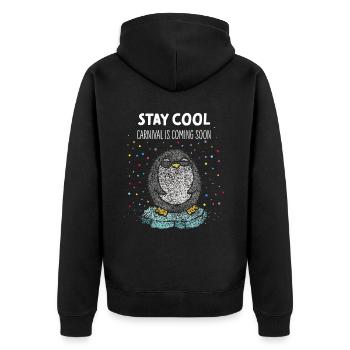 Karneval Fasching Konfetti Pinguin Pinguine - Unisex Premium Bio Zip Hoodie - Schwarz - Hinten - Nico (187cm)