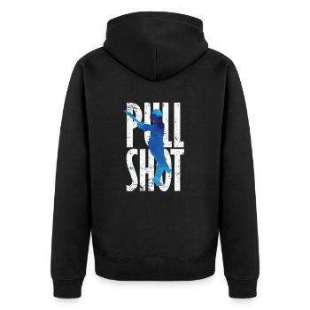 Cricket Pull Shot Sportmoment - Unisex Premium Bio Zip Hoodie - Schwarz - Hinten - Nico (187cm)