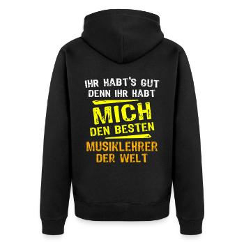 Musiklehrer Geschenk - Unisex Premium Bio Zip Hoodie - Schwarz - Hinten - Nico (187cm)