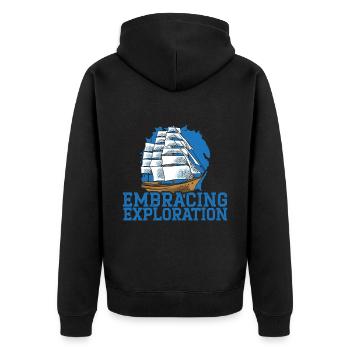 Columbus celebrates the joy of discovery - Unisex Premium Organic Zip Hoodie - black - Back - Nico (187cm)