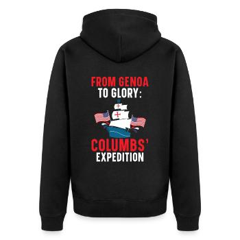 From Genoa to Glory: Columbus' Expedition - Unisex Premium Organic Zip Hoodie - black - Back - Nico (187cm)