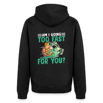 Snail lovers: Am I too fast? - Unisex Premium Organic Zip Hoodie - black - Back - Nico (187cm)